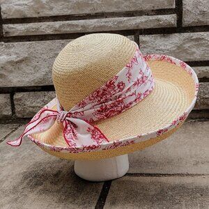 Liz Claiborne Wide Brim Hat with Red Chintz Trimming